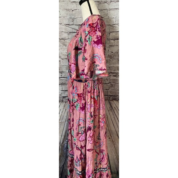 Anthropologie Ruffled Embroidered Maxi Dress Women Casual Printed Boho Cut Out M - Picture 9 of 15